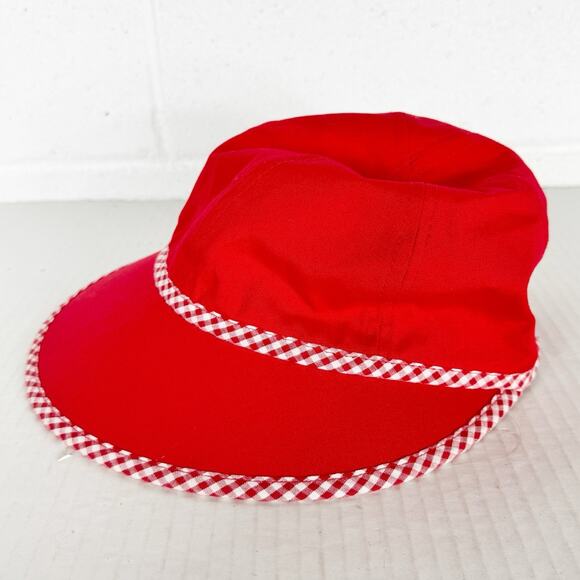 Vintage Sun Hat Visor Red White Picnic Check - Picture 5 of 7